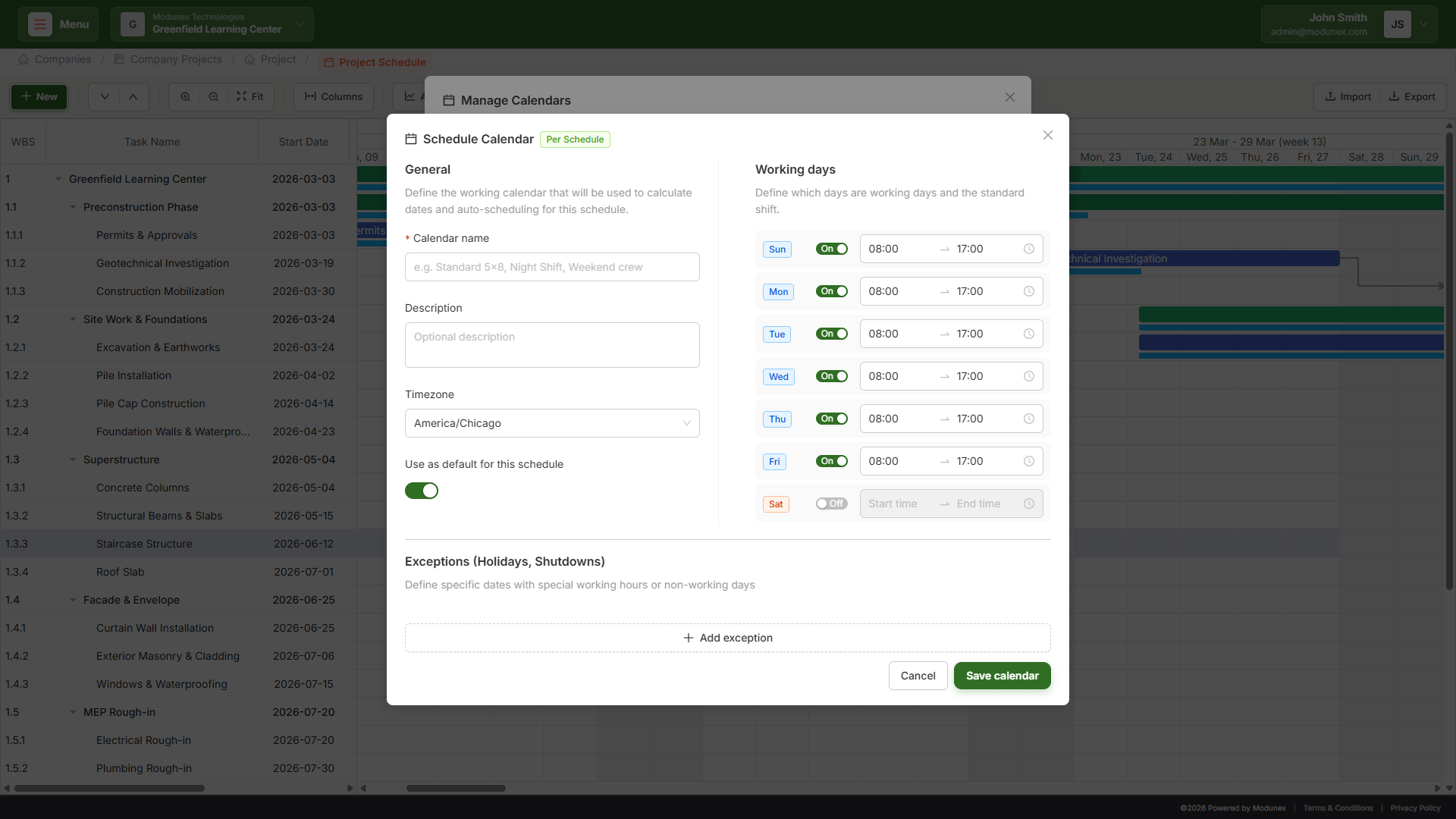 Flexible Project Calendars