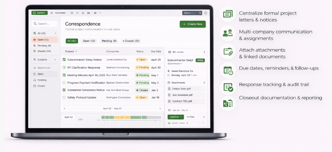 Construction Correspondence Management - Track Project Communication and Directives