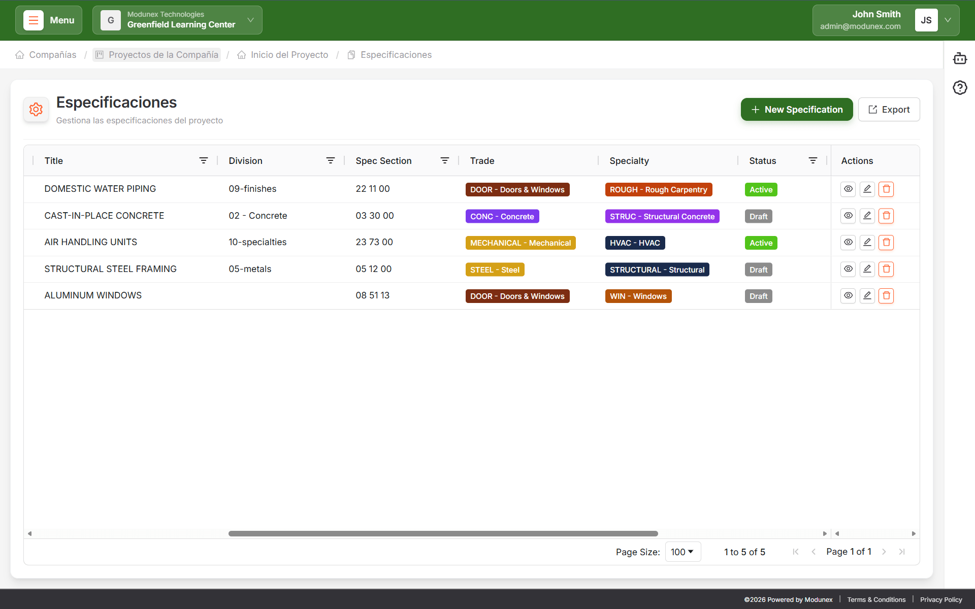 Construction Specifications Management Workflow