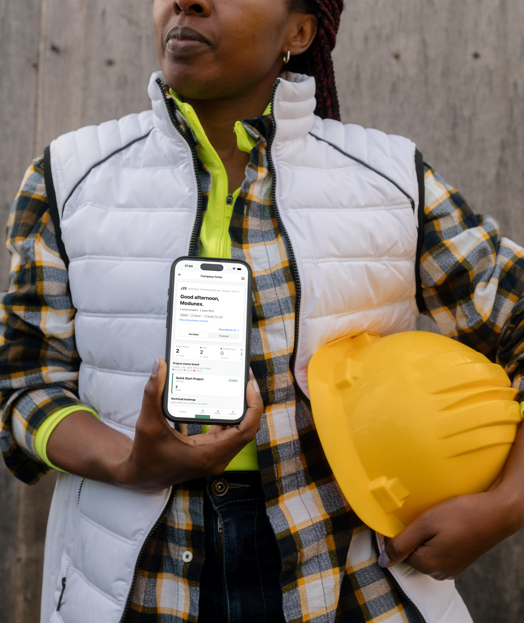 Construction professional using Modunex on a job site