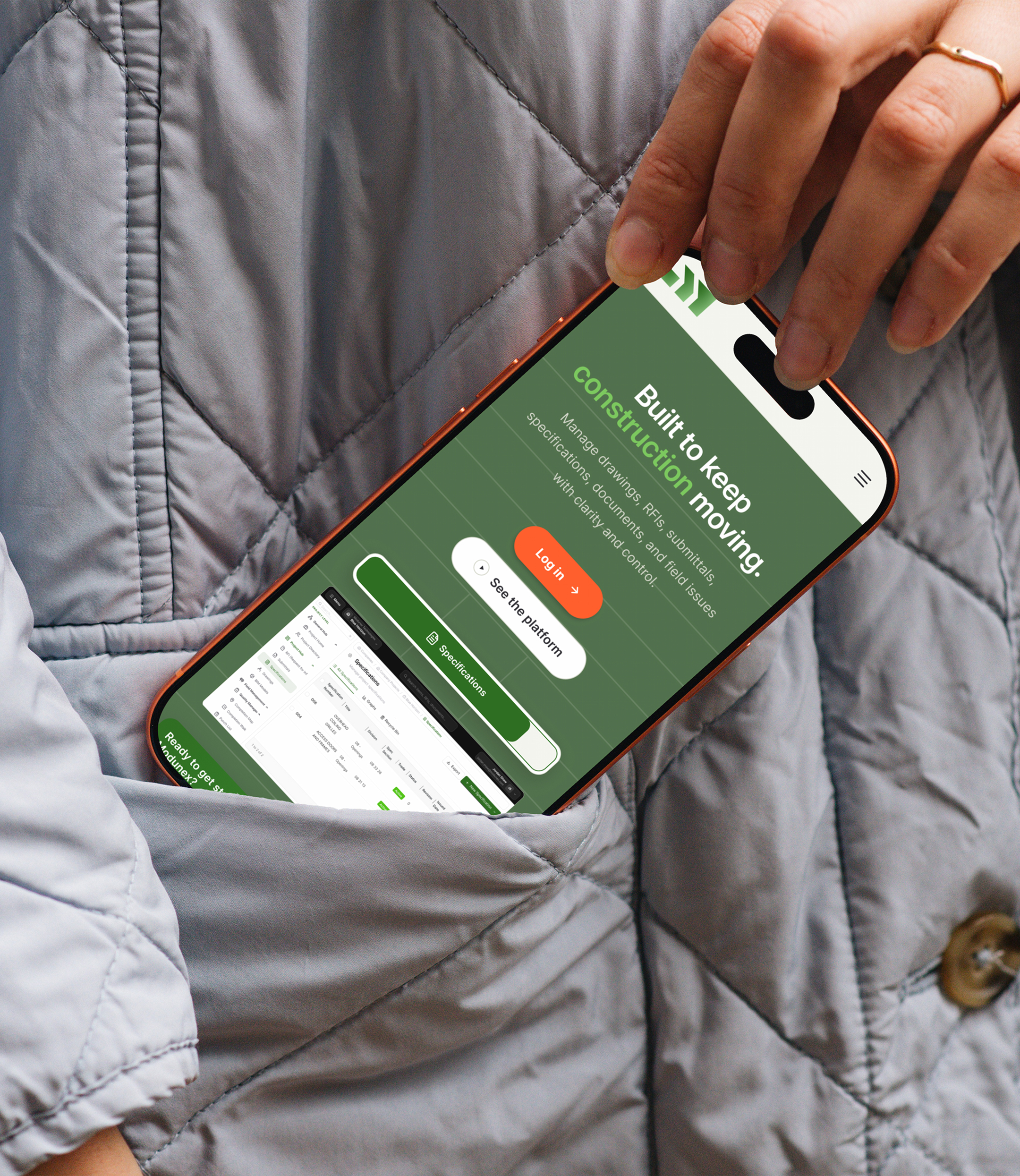 Specifications reviewed on a phone on-site